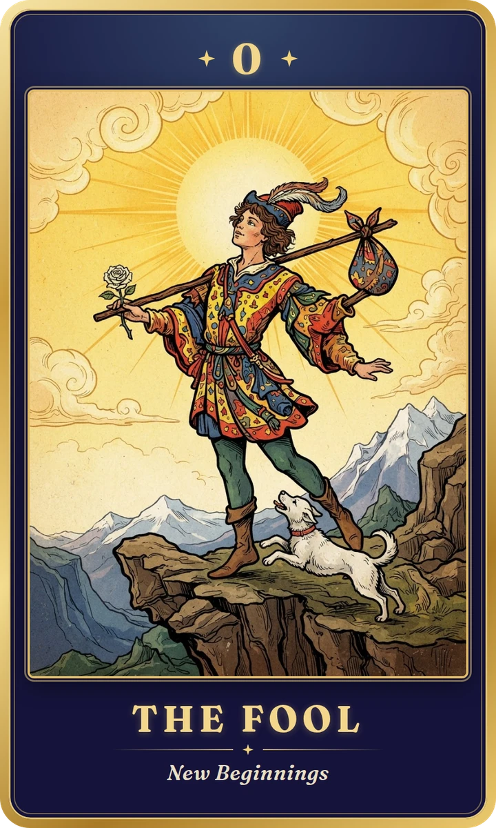 The Fool: tarot card result. A tarot card numbered 0, The Fool